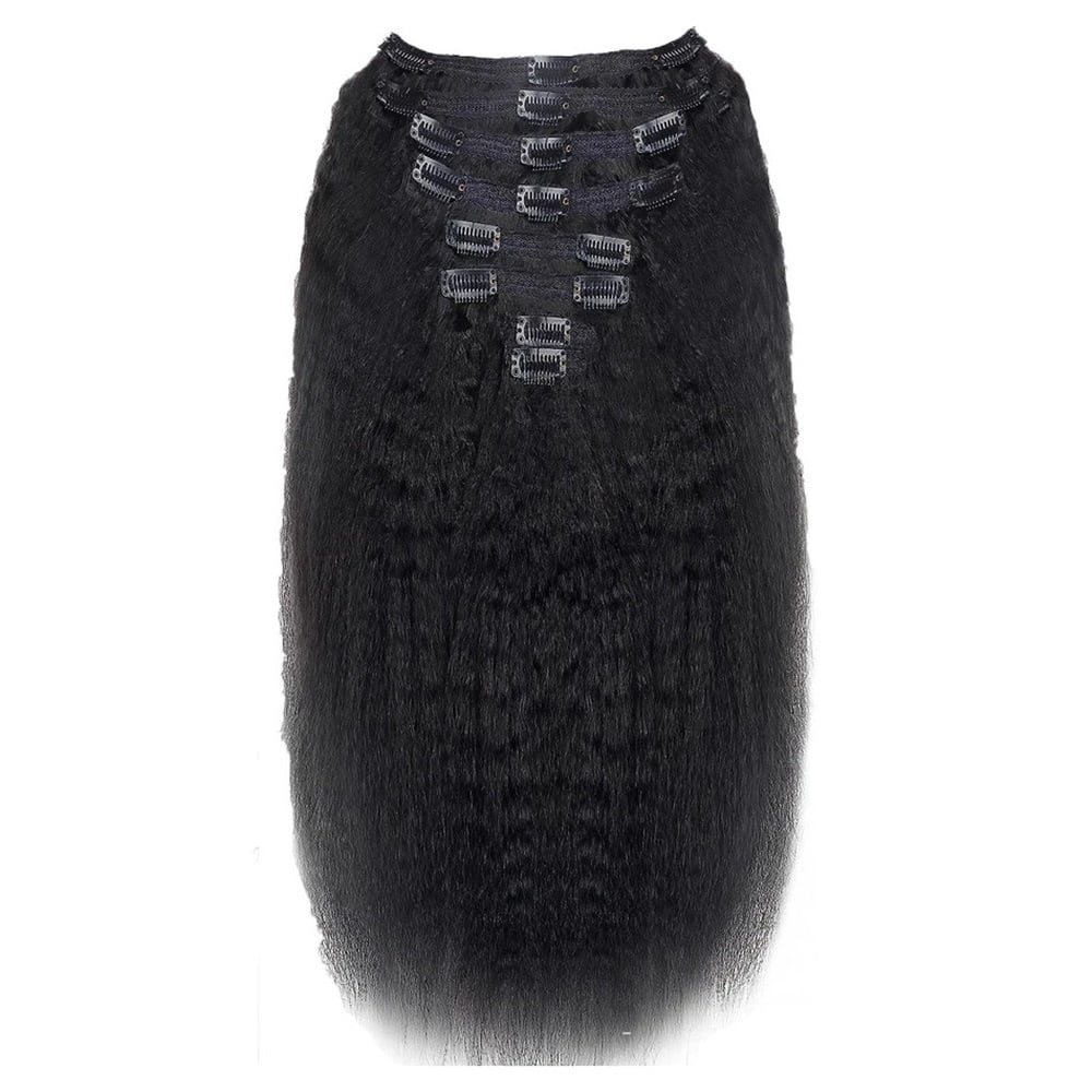 Kinky Straight Clip In Hair Extensions Full Head 120G 240G Per Pack Brazilian Remy Human Hair 8 pcs