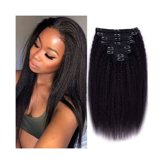 Kinky Straight Clip In Human Hair Extensions Natural Color Brazilian Remy Hair Clip In Hair Extensions 120G 8Pcs/Set Full Head for Women
