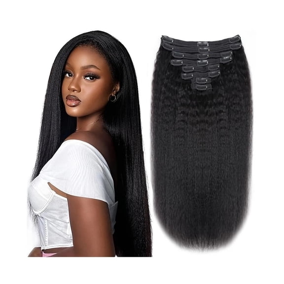 Kinky Straight Clip in Hair Extensions 120g Brazilian Remy Hair Extensions Natural Black #1B