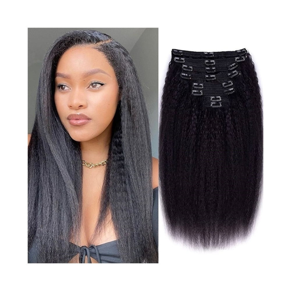 Kinky Straight Clip in Hair Extensions Seamless Clip ins Hair Extensions Real Human Hair Natural Black Yaki Straight Hair Extensions for Black Women