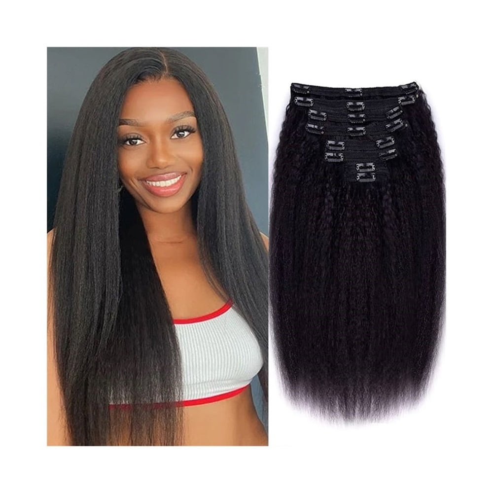 Kinky Straight Clips In Human Hair Extensions Natural Color 8Pcs/Set Full Head For Women