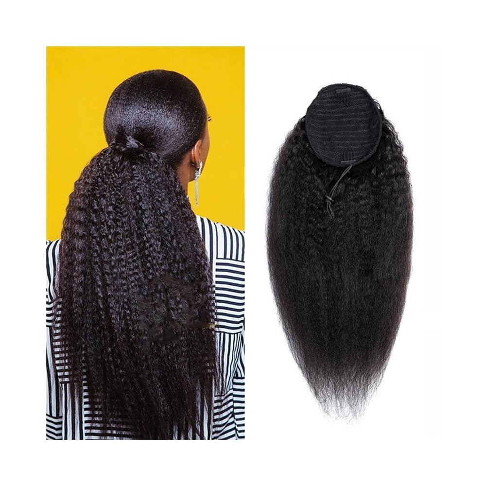 Kinky Straight Drawstring Ponytail for Black Women Natural Brazilian Human Hair Ponytail Hairpieces 10"-24" Remy Hair Clip in Ponytail Extension