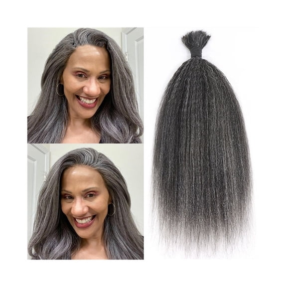 Kinky Straight Grey Locks Human Hair Bulk for Braiding Remy Crochet Braids No Weft 50G 1Pcs