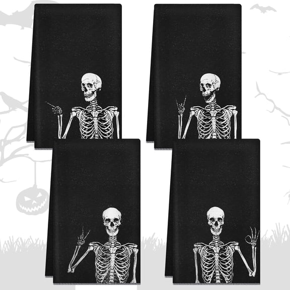 Kinlop 4 Pcs Halloween Kitchen Towels Decor Hand Dish Towels Halloween Skeleton Skull Rock and Roll Gothic Witchy Hippie Towel Gift Absorbent Drying Washcloth for Bathroom 24 x 16''''