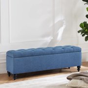 Kinmars 50.2" Ottoman with Storage, Large Storage Bench with Button-Tufted, Safety Hinge Ottoman in Upholstered Fabrics for Bedroom, Living Room(Blue)