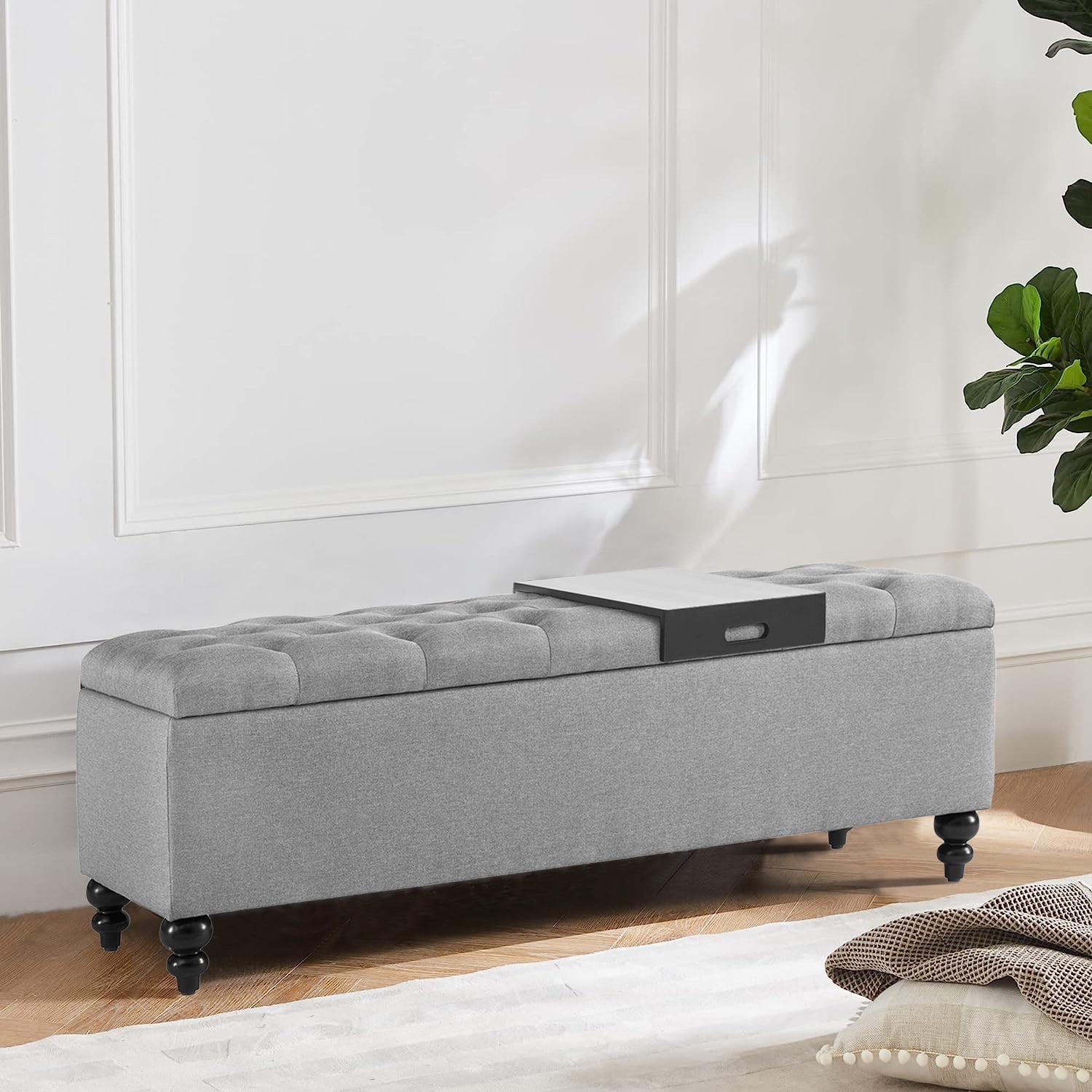Kinmars 50.2" Ottoman with Storage, Large Storage Bench with Button