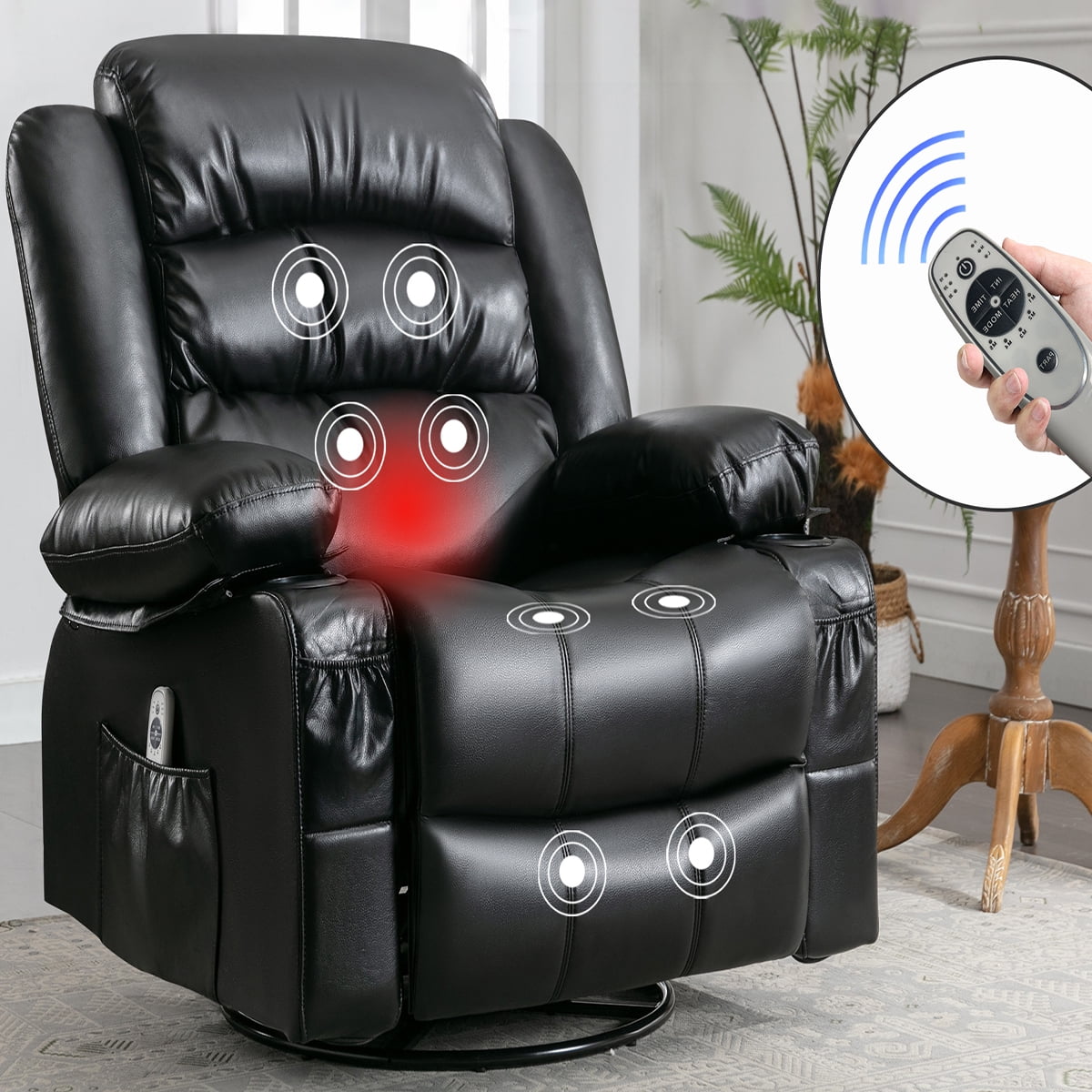 Kinmars Large Power Lift Recliner Chair for Elderly with Massage and Heat,Leather Electric