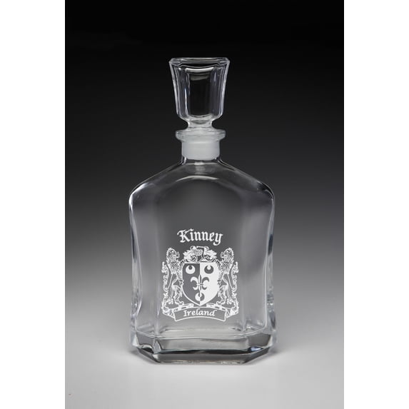 Kinney Irish Coat of Arms Whiskey Decanter (Sand Etched)