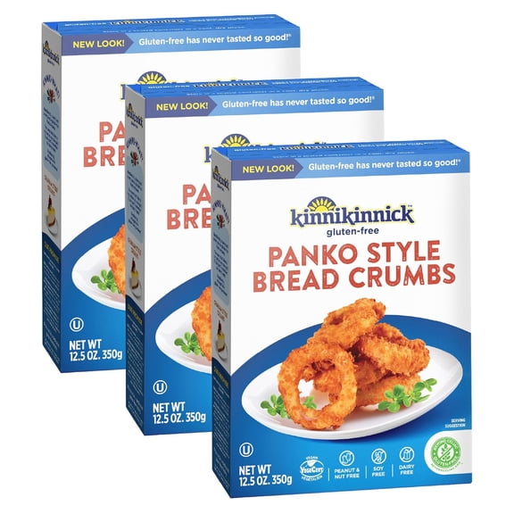 Kinnikinnick Panko Style Bread Crumbs, Gluten Free, Vegan, Allergy Friendly, Crispy Coating for Chicken, Vegetables & Recipes, 12.5 oz, 3 Pack