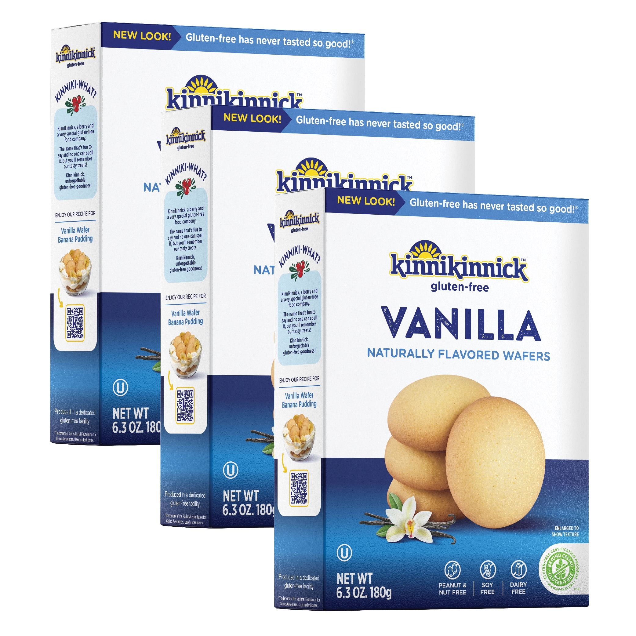 Kinnikinnick - Vanilla Wafers - Gluten Free, Allergy Friendly Cookies - 6.3 oz. Boxes  - 3 Pack