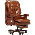 thumbnail image 1 of Kinnls Evan Massage Office Chair with Footrest Genuine Leather Vintage Managerial Executive Chair Fully Reclining with Solid Wood Handrail,Adjustable Tilt Back Angle (Massage Chair-Black), 1 of 11