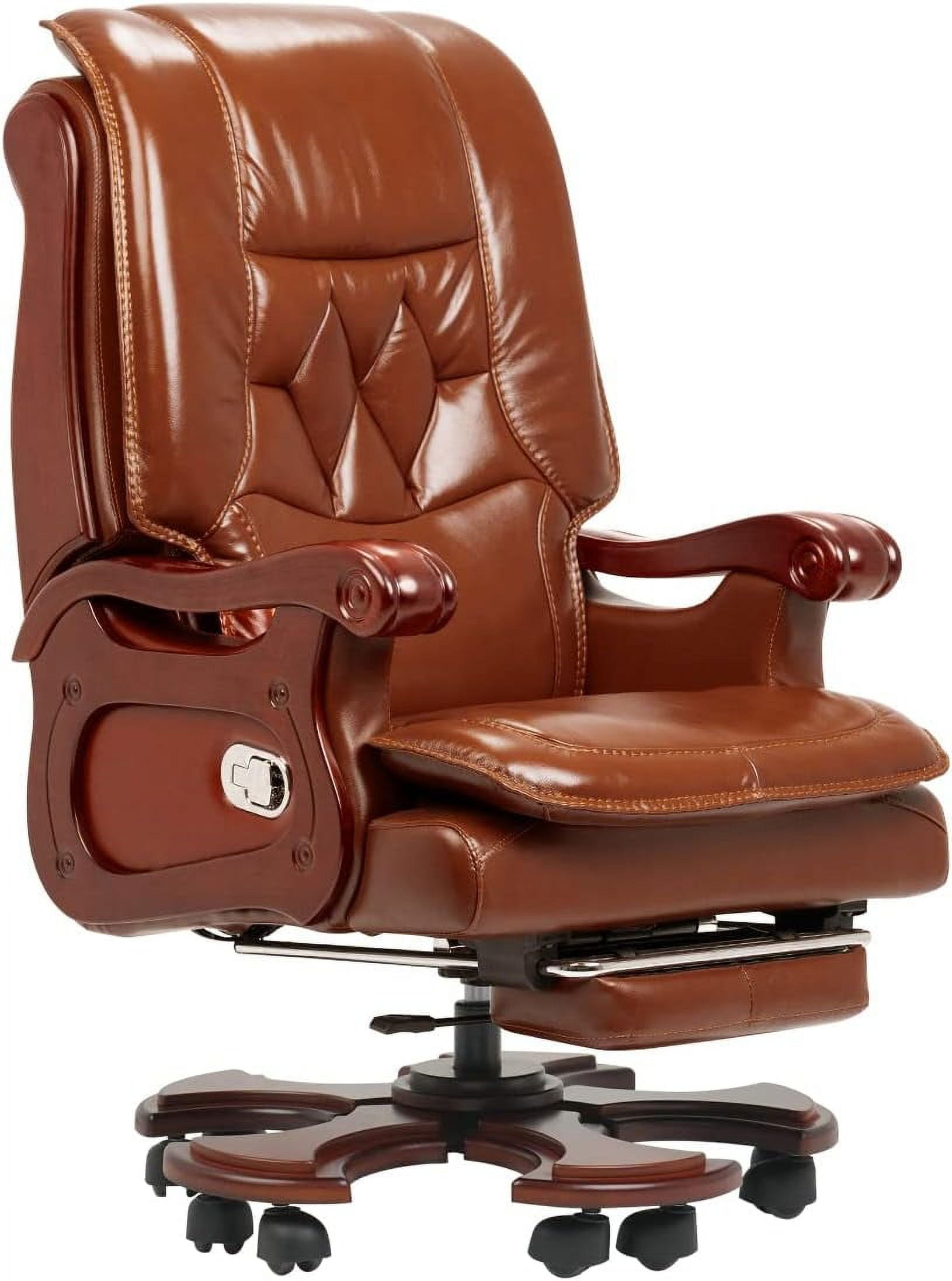 Kinnls Evan Massage Office Chair with Footrest Genuine Leather Vintage