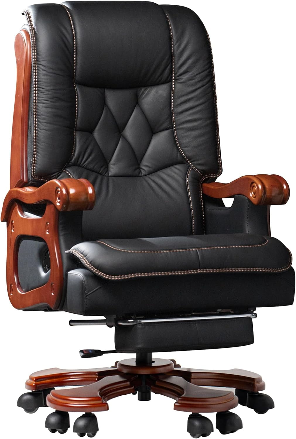 Kinnls Evan Massage Office Chair with Footrest Genuine Leather Vintage