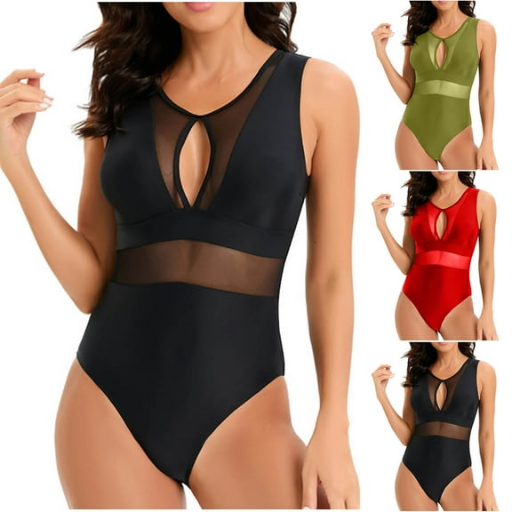 Kinrui 2026 Swimsuits for Women One Piece V Neck Bathing Suit Tummy Control Cutout Mesh Swimwear Backless Athletic Monokinis Black,M