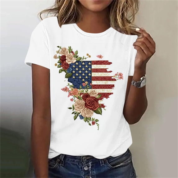 Kinrui 250 Anniversary USA T-Shirt for Women Short Sleeve American Flag Graphic Tees 4Th of July Crew Neck Patriotic Tops Multicolor 2XL