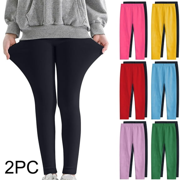 Kinrui 2PC Girls Leggings Strech Comfy Soft Solid Color Yoga Pants,Size 3-12 Purple 7 Years