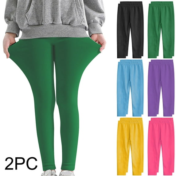 Kinrui 2PC Leggings for Girls Size 3-12,Comfy Soft Solid Color Tight Yoga Pants Purple 7 Years