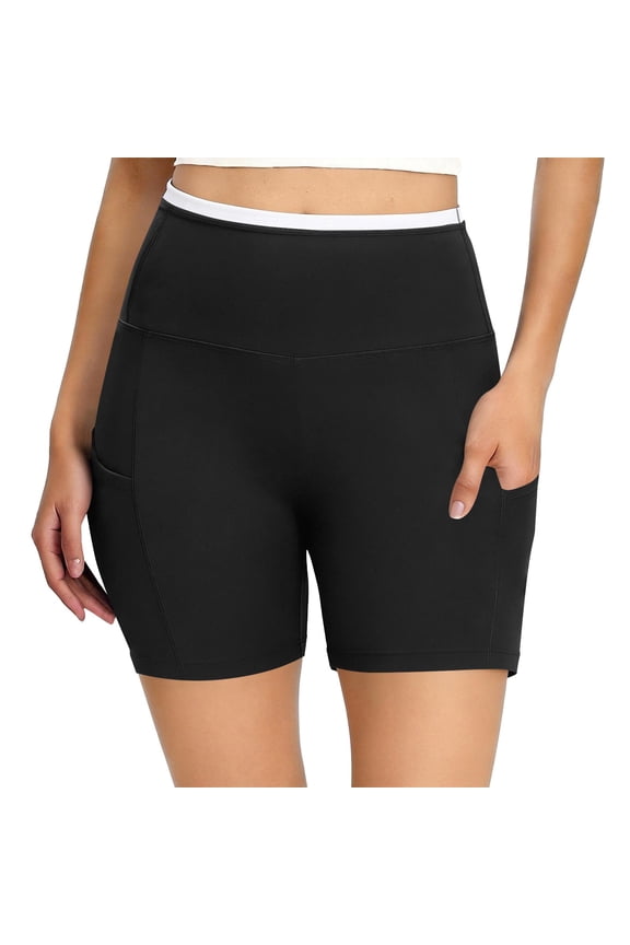 Biker Shorts Women with Pockets - 3"High Waisted Workout Spandex Tummy Control Gym Running Yoga Shorts Black XL