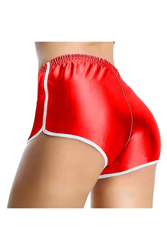 Booty Shorts for Women Biker Running Athletic Shorts Hot Pants Yoga Workout Bottoms Red XL