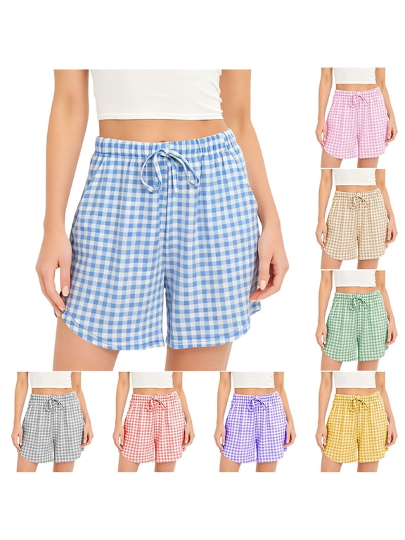 Boxer Shorts for Women Gingham Pajama Summer Casual Lounge Sleep Plaid Shorts Y2K Beach Bottoms S-3XL