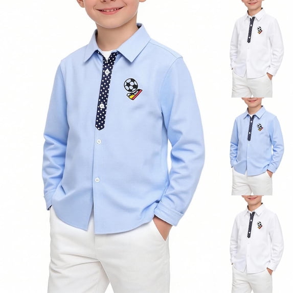 Kinrui Boys Button Down Dress Shirt Summer Long Sleeve School Uniform Cute Graphic Dance Shirts Formal Tops 4-16Y