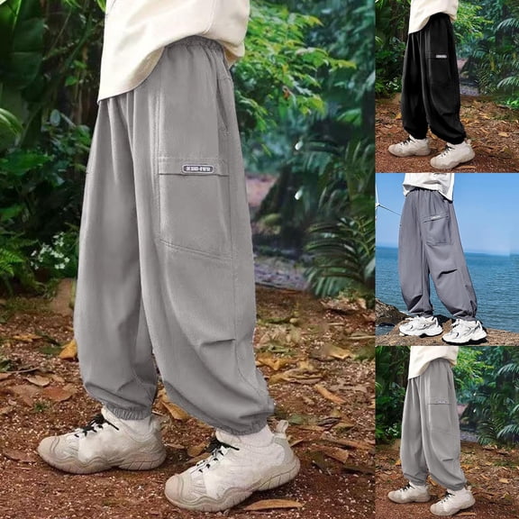 Kinrui Boys Harem Pants Summer Baggy Quick Dry Ice Silk Pants Elastic Waist Sun Protection Long Pants Bloomers Casual Joggers Sizes 6-18 Dark Gray 11 Years