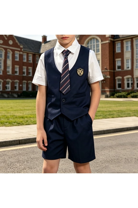 Boys Summer Gentleman Two Piece Outfit, Boys School Uniform Suit Wedding Dress Set for Back to School Graduation Wedding 1-12Y