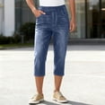 thumbnail image 1 of Kinrui Capri Faux Jeans for Women Mid Rise Straight Leg Casual Regular Summer Cropped Stretchy Denim Pants Dark Blue S, 1 of 6