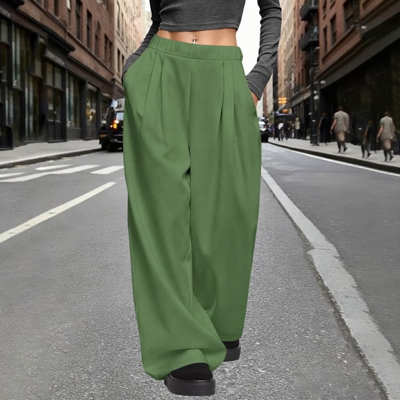 Kinrui Cargo Pants for Women Scrunch Waist Baggy Trousers Butt Lifting Workout Bootcut Leggings with Pockets Green L