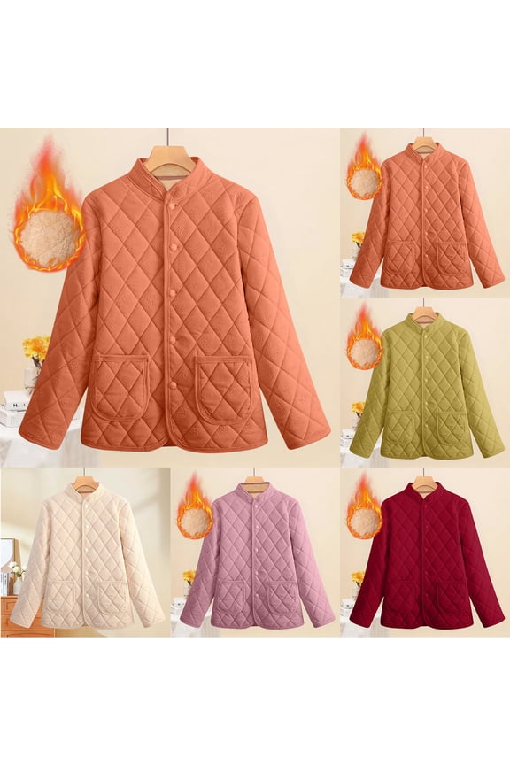 Corduroy Puffer Jacket Women Quilted Jackets Lightweight Button Down Fleece Lined Warm Spring Fall Jackets Coats with Pockets Red,XXXL