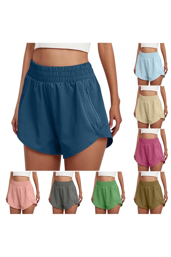 Dolphin Athletic Shorts for Women 5" - High Waisted Quick Dry for Running Workout Gym Track with Zip Pocket Navy L