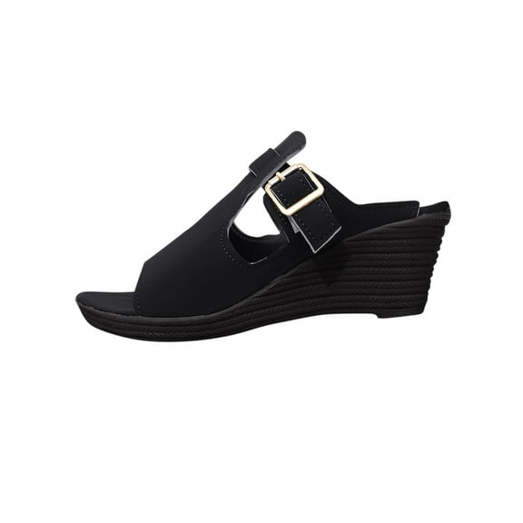 Kinrui Dress Sandals for Women Women's Fashion Casual Summer New Style Solid Color Fish Mouth Wide Stripe Wedge Slippers