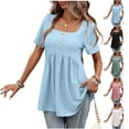thumbnail image 1 of Kinrui Eyelet Tunic Tops for Women Flowy Short Sleeve Babydoll Blouses Square Neck Button Hide Belly T-Shirts Green M, 1 of 8