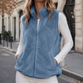thumbnail image 1 of Kinrui Fleece Vests for Women Lightweight Sherpa Sleeveless Jackets Stand Collar Fall Coats Fuzzy Zip Up Vest Waistcoat Outerwear with Pockets Blue XL, 1 of 6
