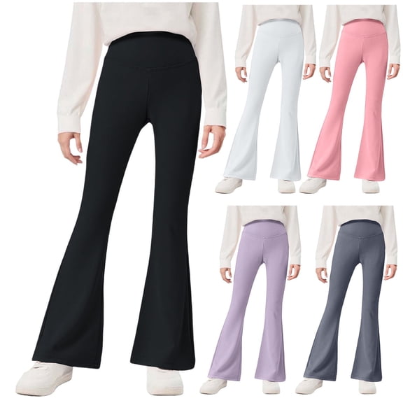 Kinrui Girls Active Flare Leggings, High Waisted Stretch Athletic Bell Bottom Yoga Pants, Sizes 4-18 Black 8 Years