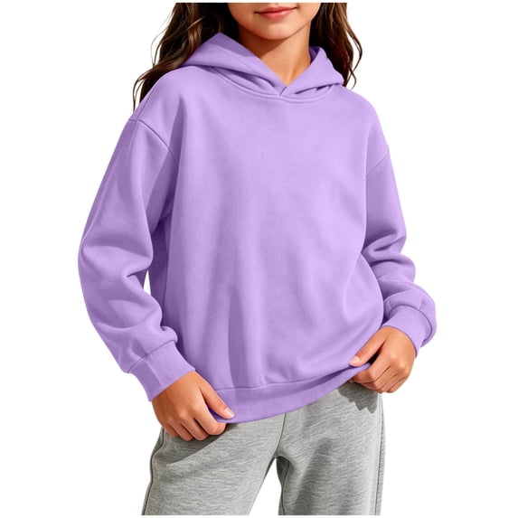 Kinrui Girls Hoodies Trendy Long Sleeve Hooded Sweatshirt Cute Kids Teen Tween Youth Preppy Fall Winter Pullover Tops 2-14Y Purple