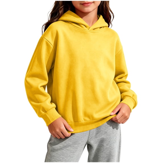 Kinrui Girls Hoodies Trendy Long Sleeve Hooded Sweatshirt Cute Kids Teen Tween Youth Preppy Fall Winter Pullover Tops 2-14Y Yellow