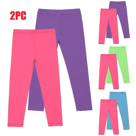 Kinrui Girls Leggings 2PC Stretchy Comfort Solid Color Yoga Pants,Sizes 3-12 Purple 9 Years
