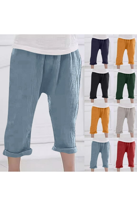 Girls Line Pants Summer Lightweight Breathable Crop Harem Toursers Size 1-12 Gray 2-3 Years