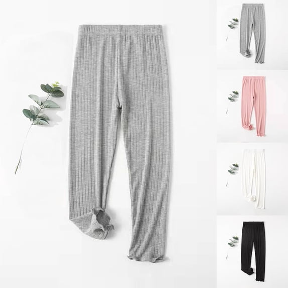 Kinrui Girls Ribbed Leggings Size 3-12 Gray 8 Years