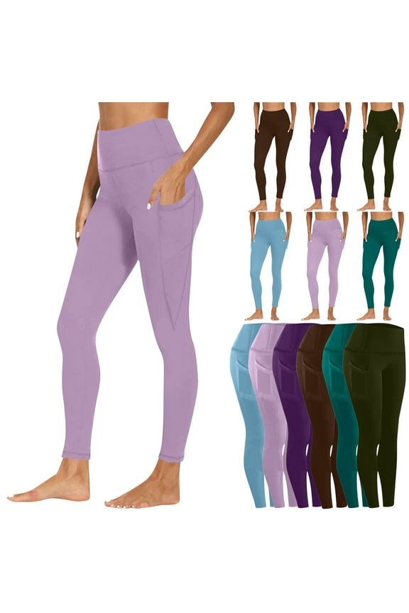 High Waist Yoga Pants with Pockets, Leggings for Women Tummy Control Workout Leggings for Women 4 Way Stretch Brown,XXXL