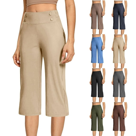 Kinrui Knee Lenght Pants for Women Dressy Casual Capri Golf Pants Stretch Pull On Work Slacks with Pockets Gray M