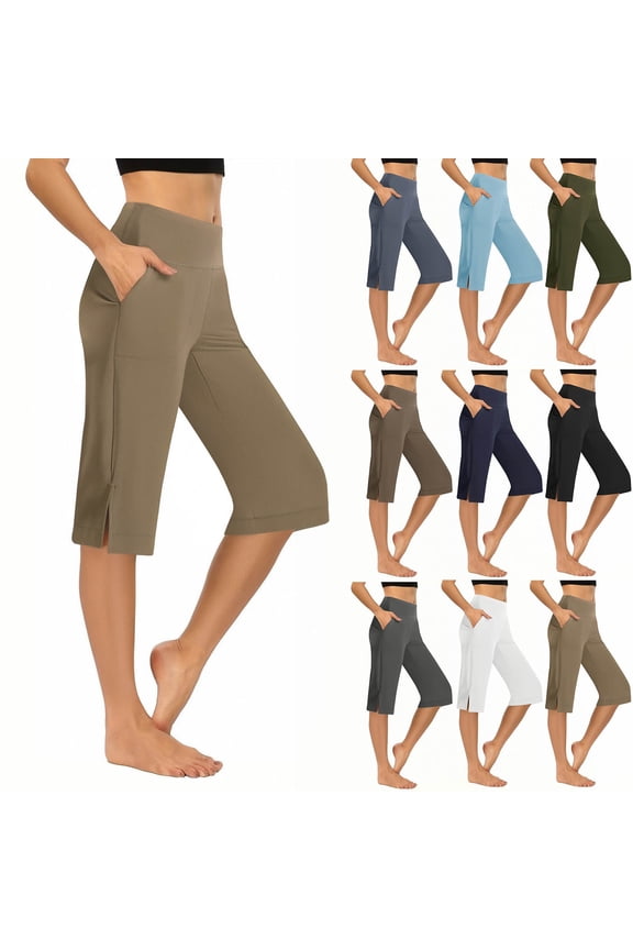Knee Lenght Pants for Women Dressy Casual Capri Pants Stretch High Waisted Crop Work Capris Slacks Yoga Trousers Dress Pant Army Green S