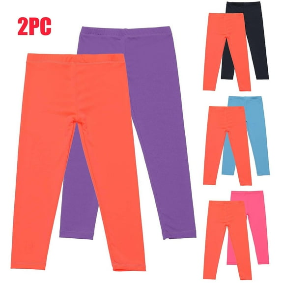 Kinrui Leggings for Girls Size 3-12,2PC Stretch Comfy Soft Solid Color Yoga Pants Navy 9 Years