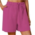 thumbnail image 1 of Kinrui Linen Shorts for Women 7 Inch Inseam Drawstring Short High Waisted Lightweight Short Beach Vacation Outfits Pockets Hot Pink M, 1 of 6