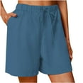 thumbnail image 1 of Kinrui Linen Shorts for Women 7 Inch Inseam Drawstring Short High Waisted Lightweight Short Beach Vacation Outfits Pockets Navy M, 1 of 6