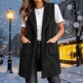 thumbnail image 1 of Kinrui Long Fuzzy Vests for Women Soft Cozy Sleeveless Sherpa Jacket Shawl Collar Open Front Fleece Cardigan Casual Lightweight Outerwear with Pockets Black XL, 1 of 7