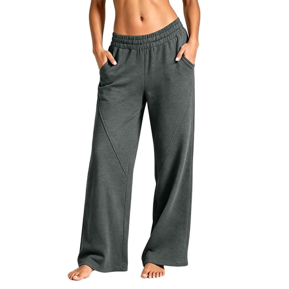 Kinrui Low Rise Sweatpants Women Wide Leg Baggy Sweat Pants Front Seam Pull on Lounge Trousers with Pocket Dark Gray M