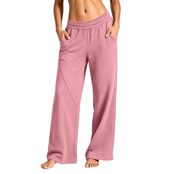 Kinrui Low Rise Sweatpants Women Wide Leg Baggy Sweat Pants Front Seam Pull on Lounge Trousers with Pocket Pink S