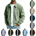 thumbnail image 1 of Kinrui Men's Lightweight Corduroy Jackets Casual Windbreaker Stylish Light Fall Spring Full Zip Cargo Coats with Pockets Green,XXL, 1 of 3